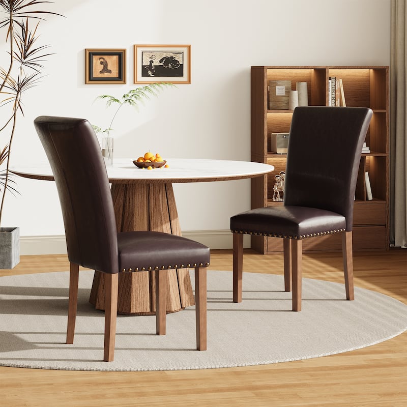 Upholstered Parsons Dining Chairs Set of 2/4/6, Fabric Dining Room Kitchen Side Chair with Nailhead Trim and Wood Legs