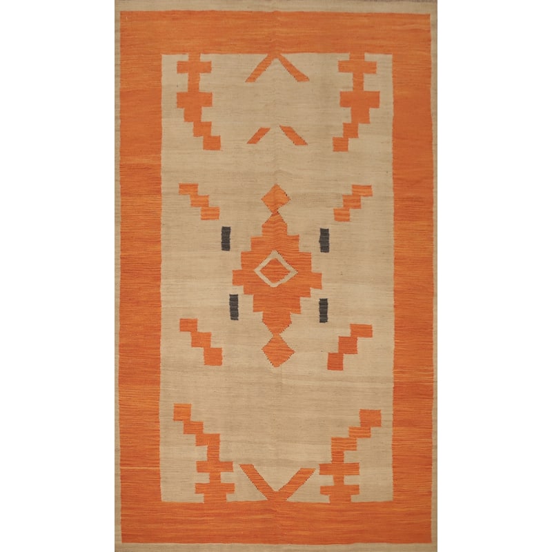 Hand Woven Oriental 100% Wool Carpet Southwestern Tribal Brown Kilim Area Rug - 8' 0'' X 4' 10''