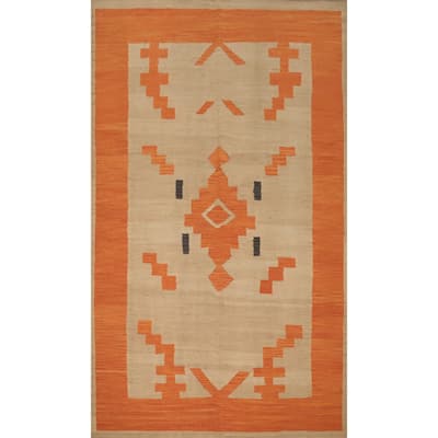Hand Woven Oriental 100% Wool Carpet Southwestern Tribal Brown Kilim Area Rug - 8' 0'' X 4' 10''