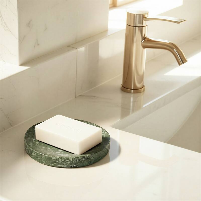 Marble Round Soapdish - 5.0"L x 5.0"W x 1.0"H - Green