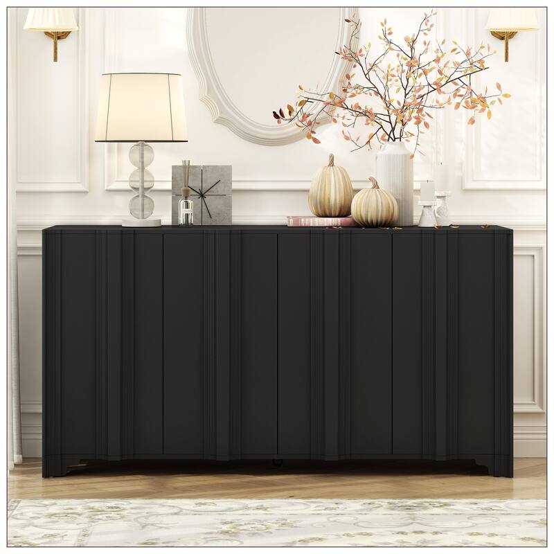 Sophisticated 4-Door Sideboard Adorned with Intricate Linear Accents