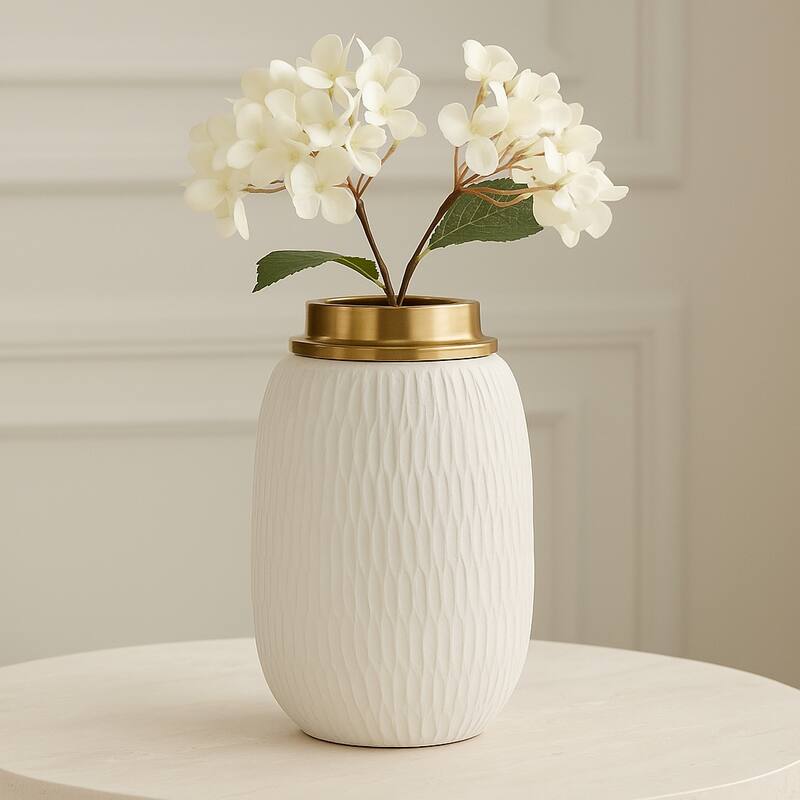 Pottery Metal Vase Earthenware Handcrafted Tapered Textured Surface