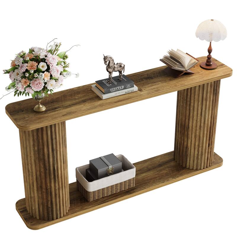63" 2-Tier Console Table with Shelves, Behind Couch Sofa Entryway Foyer Accent Table for Hallway Entrance Living Room