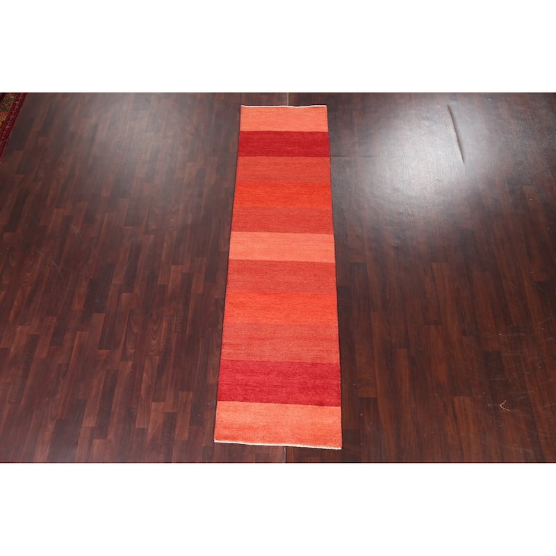 Modern Gabbeh Kashkoli Runner Rug Hand-knotted Oriental Wool Carpet - 2'7" x 9'6"