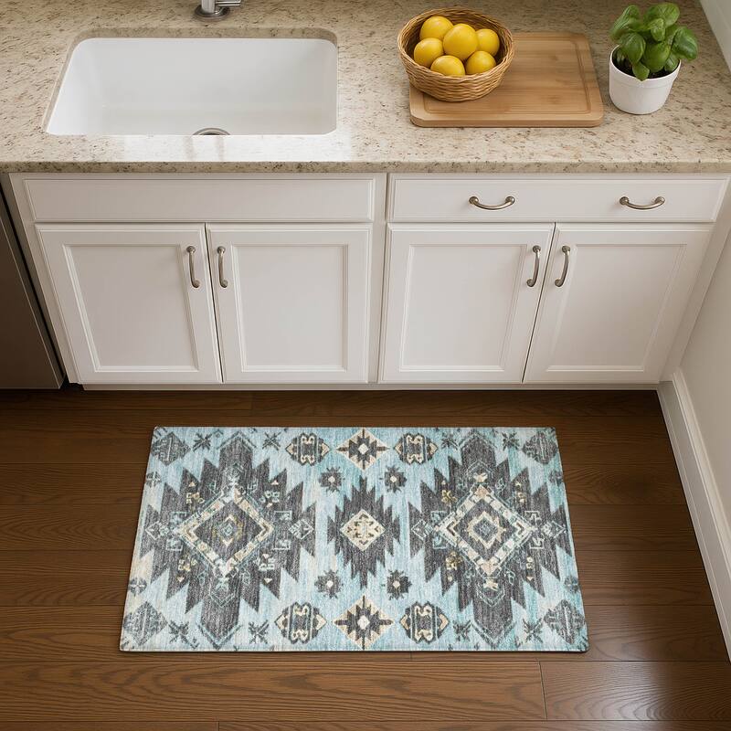 Premium Washable Super Soft Global Tribal Mayfield Rug - Teal - 1'8" x 2'6"