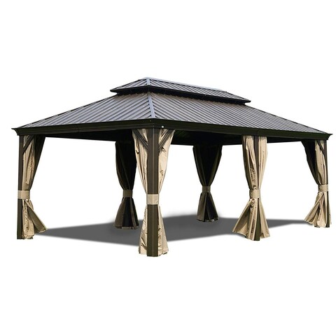 Kozyard Alexander 12'X20' Hardtop Aluminum Permanent Gazebo with a Mosquito Net and Privacy Sidewalls