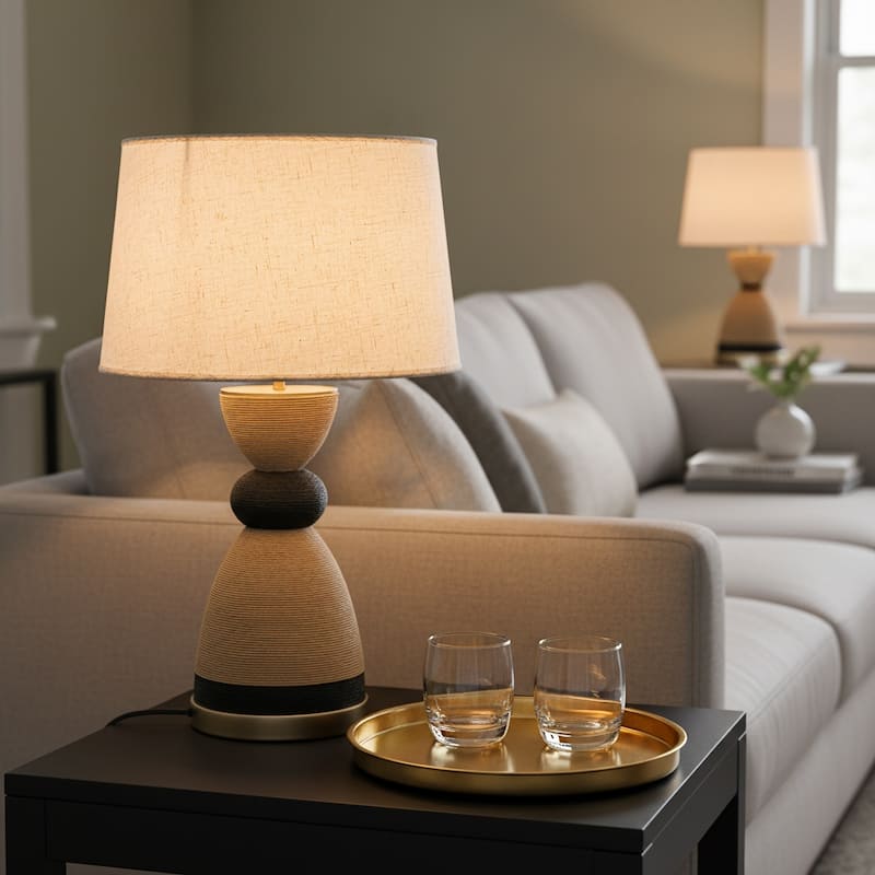 Flora 24" Rattan Table Lamp with USB 3-Way Touch Dimmer