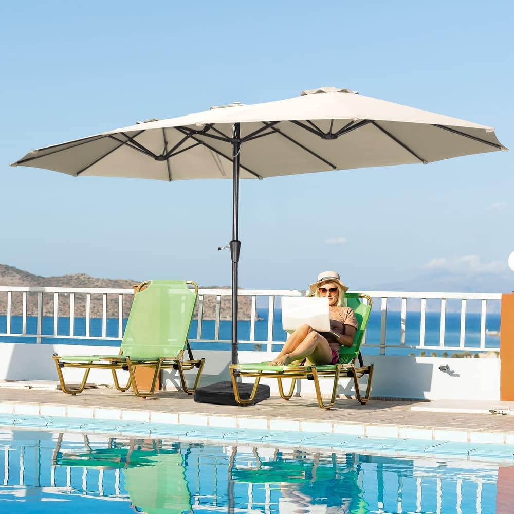 Autlaycil 15ft Patio Umbrella with Base,Large Outdoor Rectangle Double-Sided Umbrella