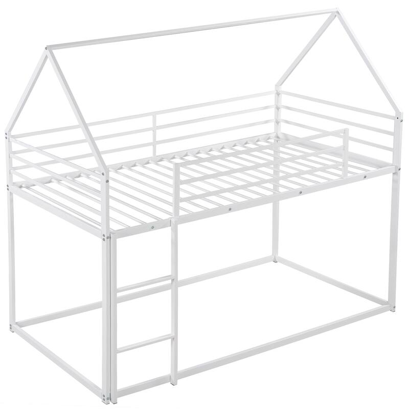Twin Metal House Bunk Bed with Slide, Ladder, and Guardrail