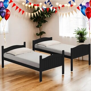 Kid Bed Frame Wooden Versatile Twin over Twin Bunk Bed with Arched Headboard