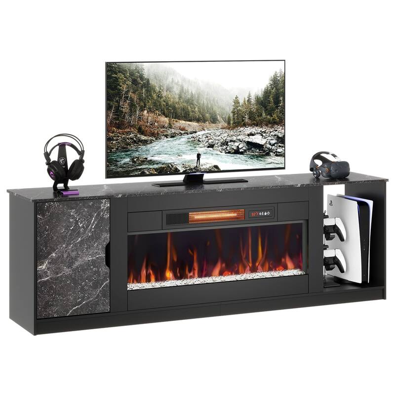 70" TV Stand with 36" Electric Fireplace, Modern Led Electirc Fireplace TV Stand fits TV up to 75 in.with Storage Cabinet