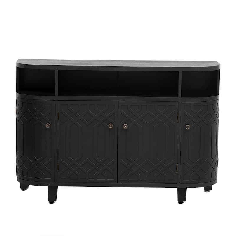 4 Door Curved Entryway Cabinets with Adjustable Shelves & fir Wood Legs, Display Case with Open Storage Rack & Metal Handle