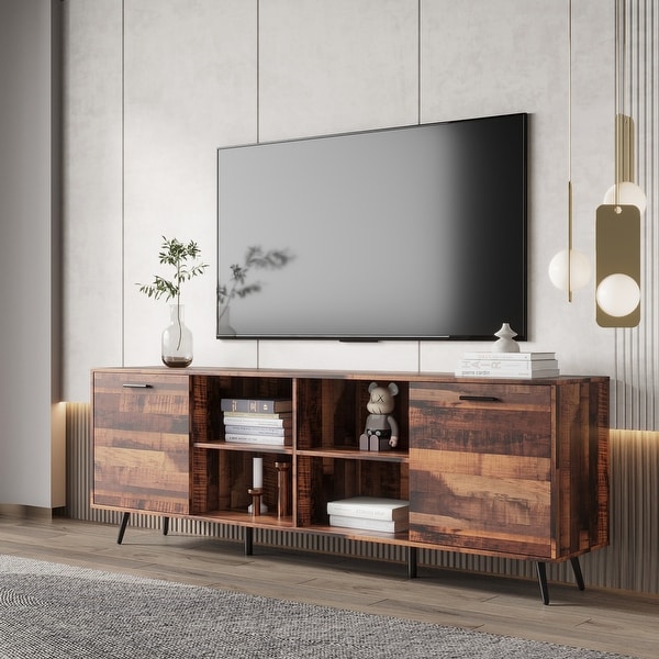 Media Console Glass Doors Modern Living Spaces Entertainment Center