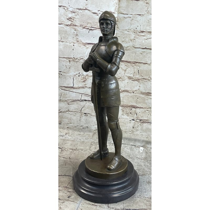 Medieval European Knight Heavy Armor Bronze Statue Sculpture Figure 14 Inches X 5 Inches