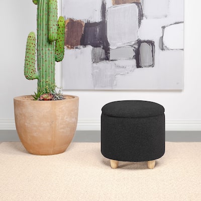 Faux Sheepskin Upholstered Round Storage Ottoman