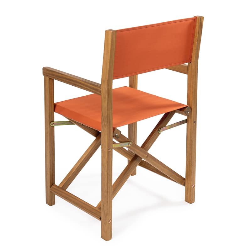 Waldo Classic Vintage Outdoor Acacia Wood Folding Director Chair with Canvas Seat, (Set of 2) by JONATHAN Y