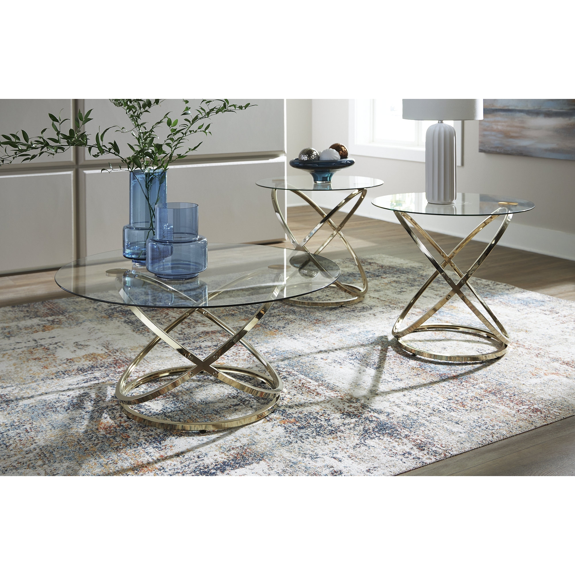 Signature Design by Ashley Crimonti Gold Table (Set of 3) - 38" W x 38" D x 18.25" H