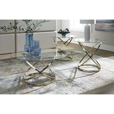 Signature Design by Ashley Crimonti Gold Table (Set of 3) - 38" W x 38" D x 18.25" H