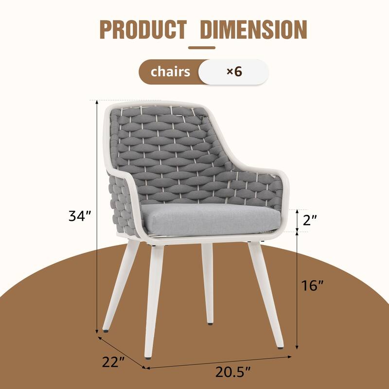 Outdoor Extendable Acacia Dining Set with 6 Rope-Back Chairs