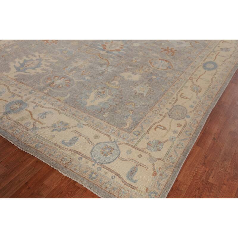 Hand Knotted Oriental 100% Wool Carpet Transitional All-Over Greys & Charcoal Oushak Area Rug - 12' 9'' X 8' 10''