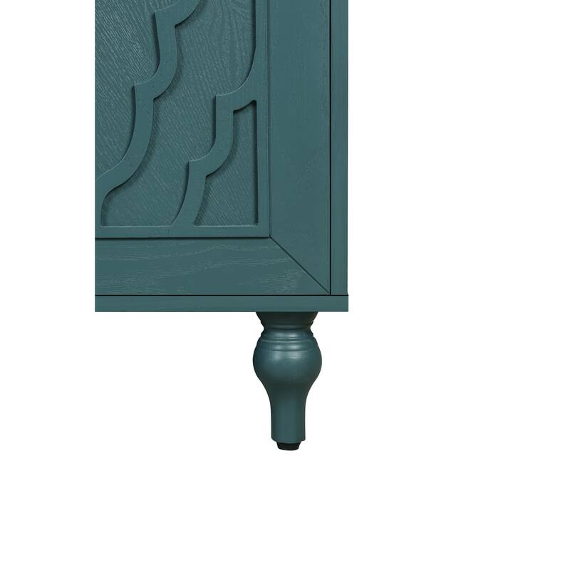 63'' Large Storage Cabinet with Metal Handle, Carved Flower Doors, Wooden Mordern Sideboard Console with Adjustable Shel
