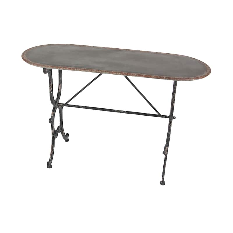 Metal Scroll Oval Console Table with Distressed Accents - Gray - Roche River Decor - 18"W x 45"L x 29"H