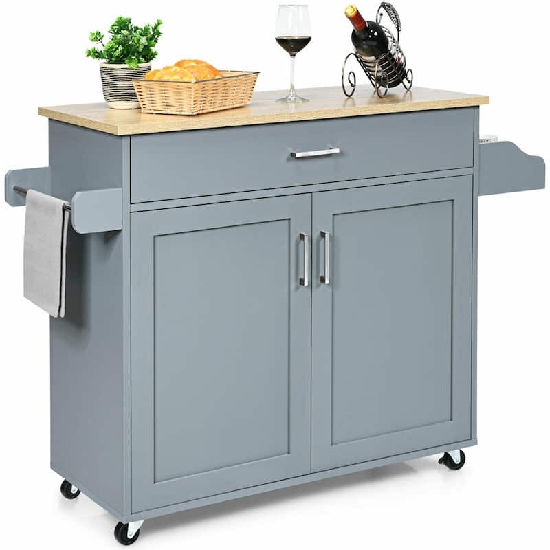 Rolling Kitchen Island Cart with Towel and Spice Rack - 45.5" x 16" x 33.5"(L x W x H)
