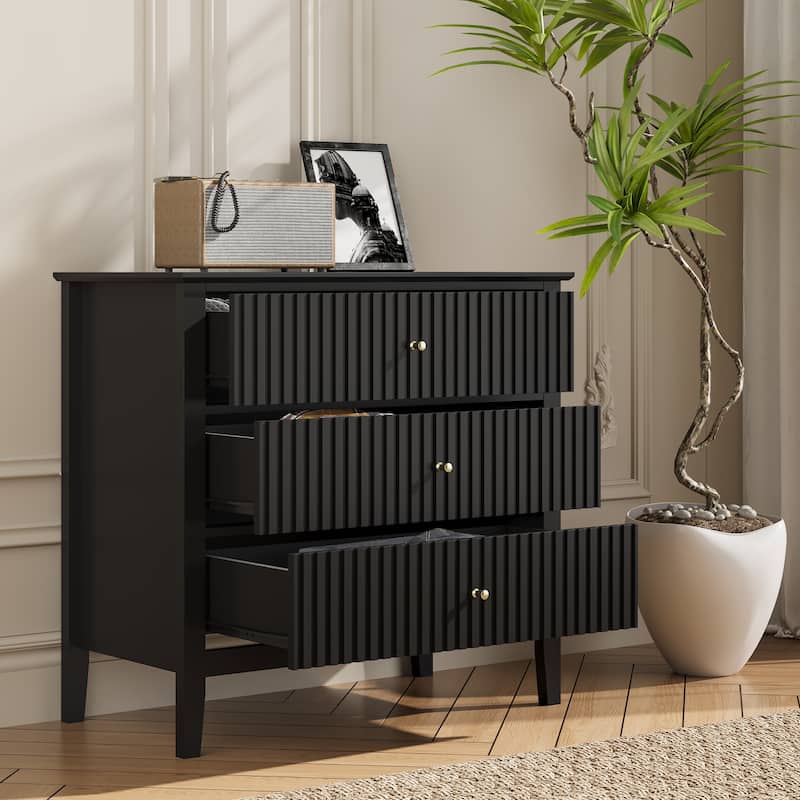 Large 3-Drawer Dresser Storage Cabinet for Bedroom - Black - 3-drawer