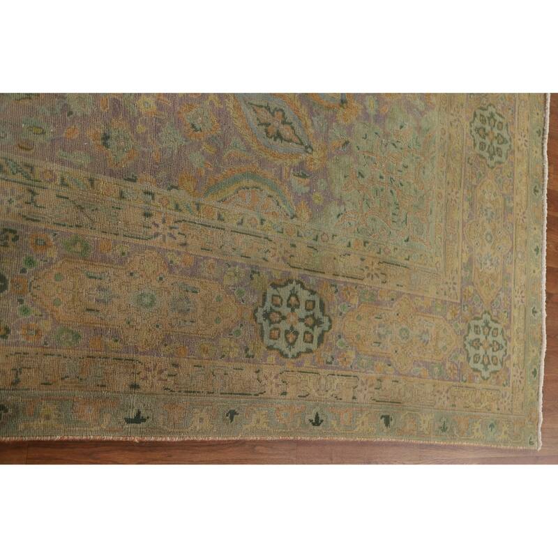 Hand Knotted Oriental 100% Wool Carpet Traditional Floral Purples Tabriz Area Rug - 12' 11'' X 9' 9''