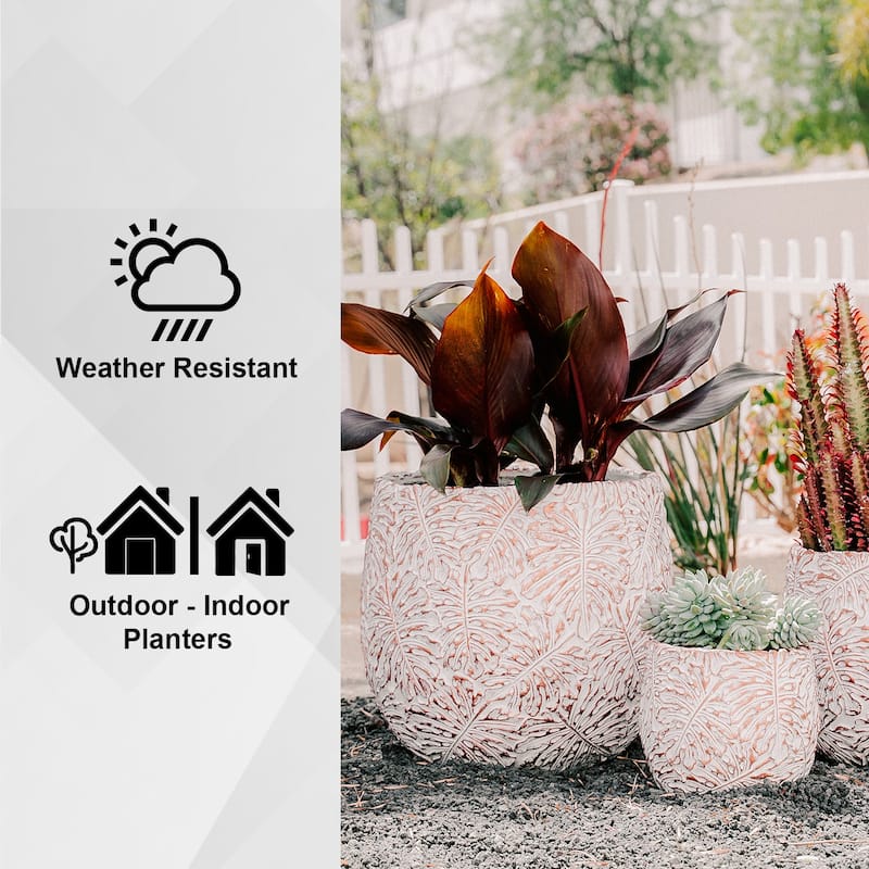 XBrand 17.7", 12.6" and 9"W Round Fiberstone/Cement Indoor Outdoor Planters (Set of 3)