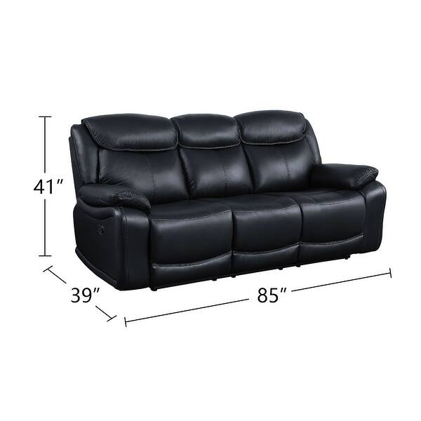 Top Grain Leather Motion Sofa with Pillow Top Armrest in Black Bed Bath & Beyond 36907537