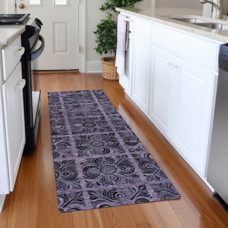 Premium Washable Super Soft Mosaic Panel Mayfield Rug - Purple - 2'3" x 7'6"