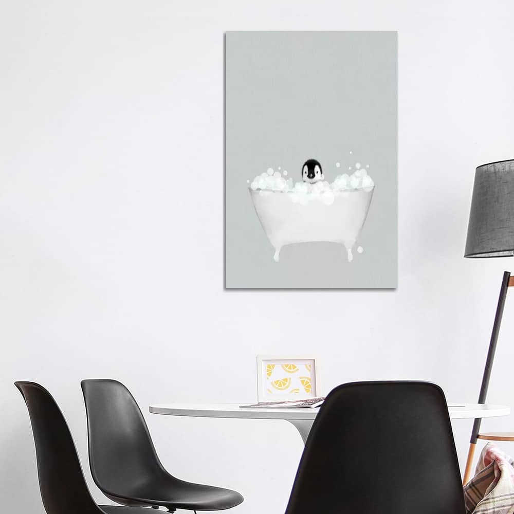 iCanvas "Penguin Blue Bath" by Leah Straatsma Canvas Print