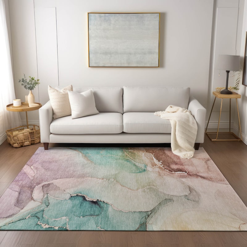 Machine Washable Indoor/ Outdoor Abstract Chantille Rug - Teal - 2'6" x 3'10"