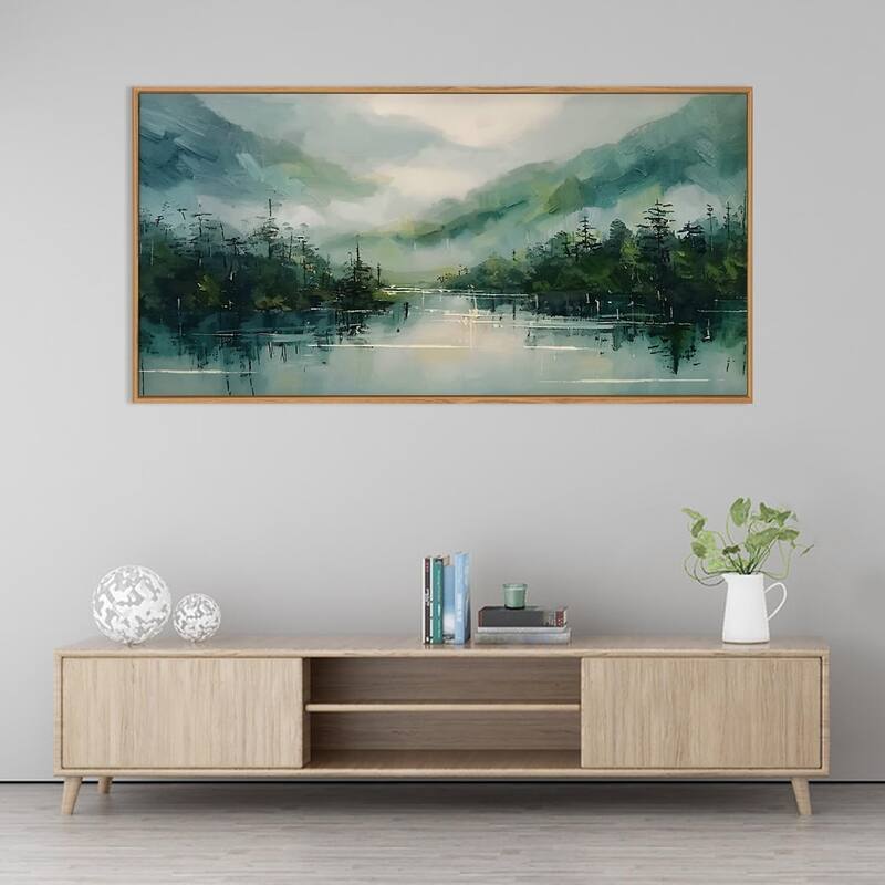 Nature Green Watercolor Artwork,Abstract Modern Landscape Pine Tree