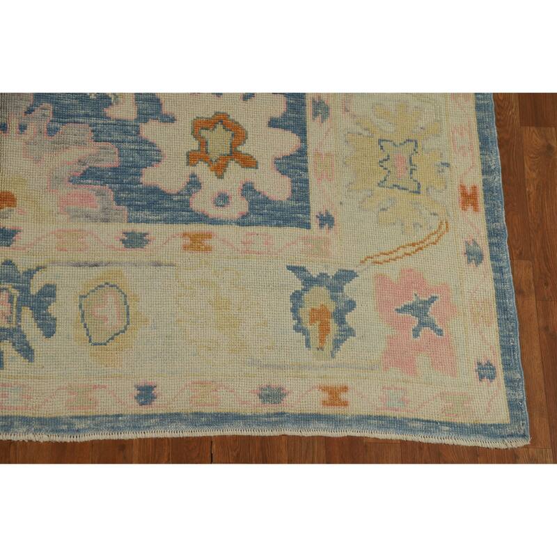 Hand Knotted Oriental 100% Wool Carpet Transitional All-Over Navy Blue & Blues Oushak Area Rug - 11' 8'' X 7' 8''