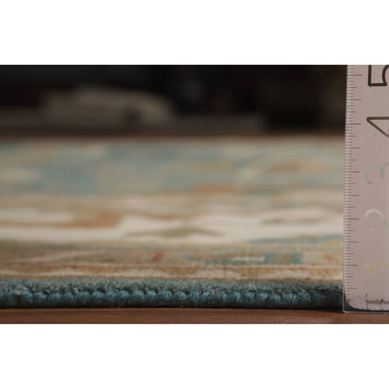 Floral Blue Oushak Style Area Rug Handmade Wool Carpet - 9'0" x 11'10"