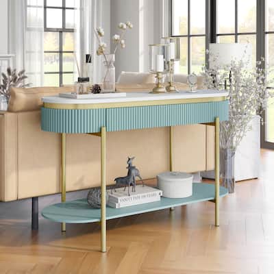 Reed Mid-Century Modern 48-inch Faux Marble 1-Shelf Sofa Table with Drawer by Furniture of America