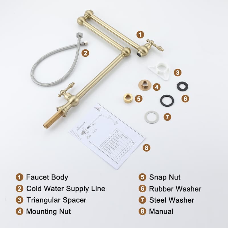 Vintage Deck Mount Pot Filler Kitchen Faucet, with Folding Stretchable Double Joint Swing Arms