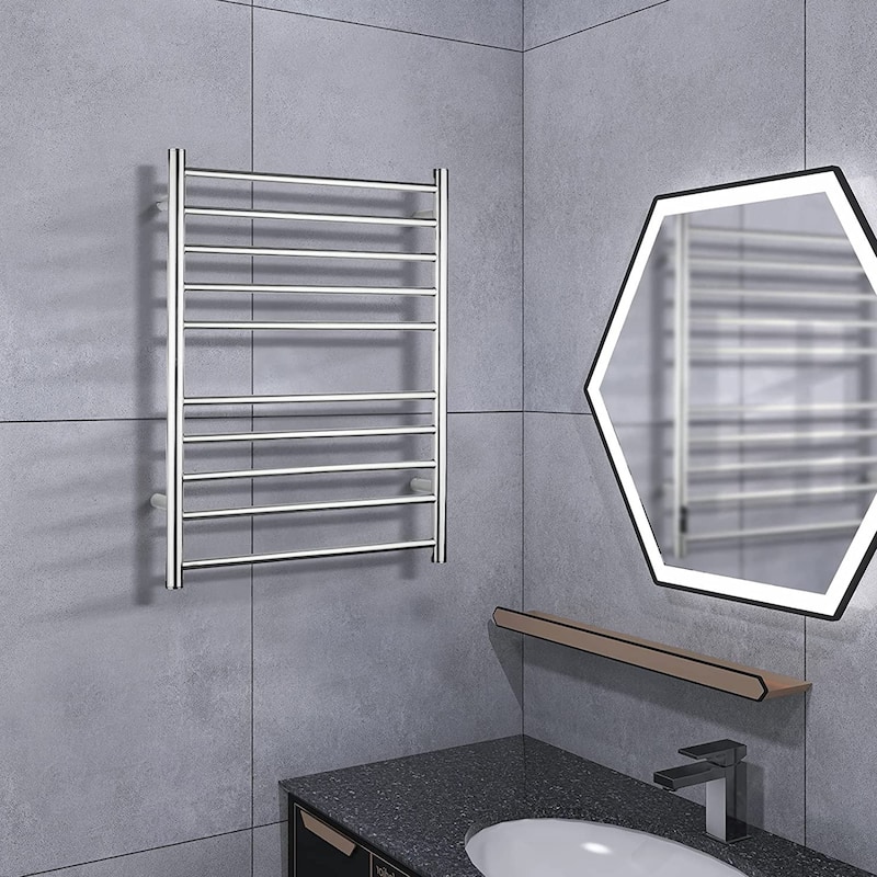 10 Bars Towel Holders Wall Mounted Plug-In/Hardwired Towel Warmer Heated Towel Racks Stainless Steel in Matte Silver