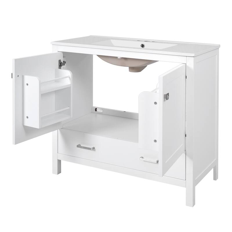 Bathroom Vanity with Ceramic Sink, Storage Cabinet with Soft-Close Doors and Drawer, Bathroom Vanities with Storage Shelves