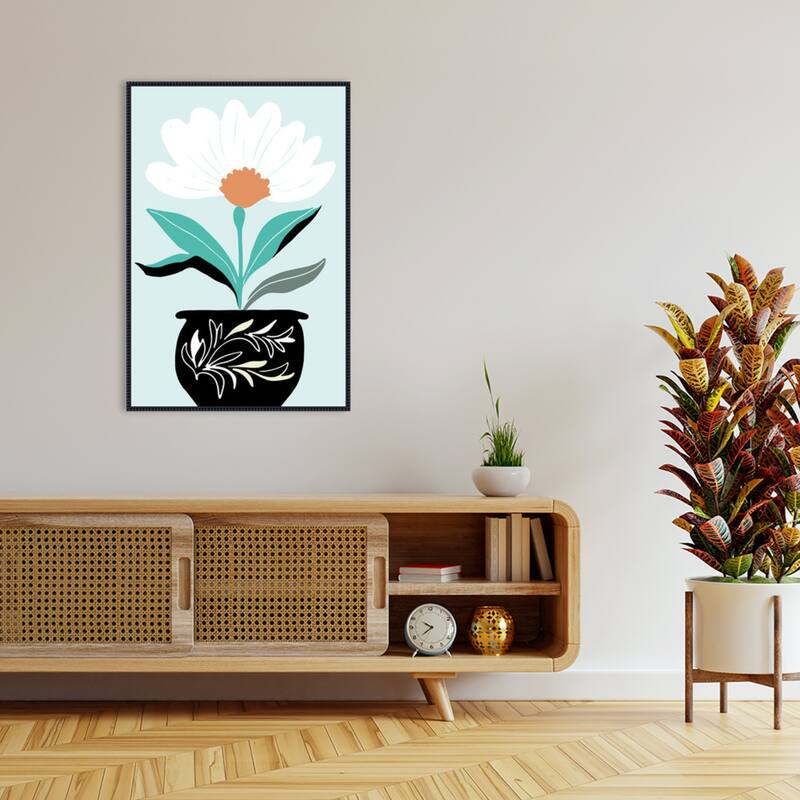 A Big Flower in a Black Vase by Casa Cartissi Framed Canvas Wall Art Print
