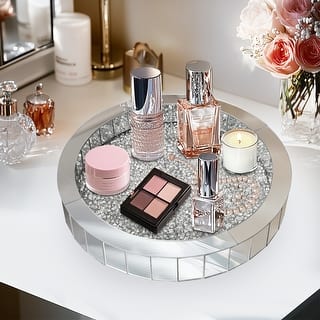 Crush Diamond Mirrored Tray Jewelry Perfume Organizer Bathroom Vanity Tray