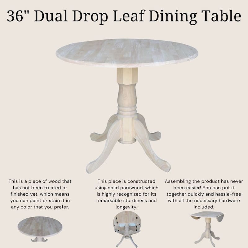 International Concepts Solid Wood Round 36-inch Drop-leaf Dining Table - Unfinished - Unfinished