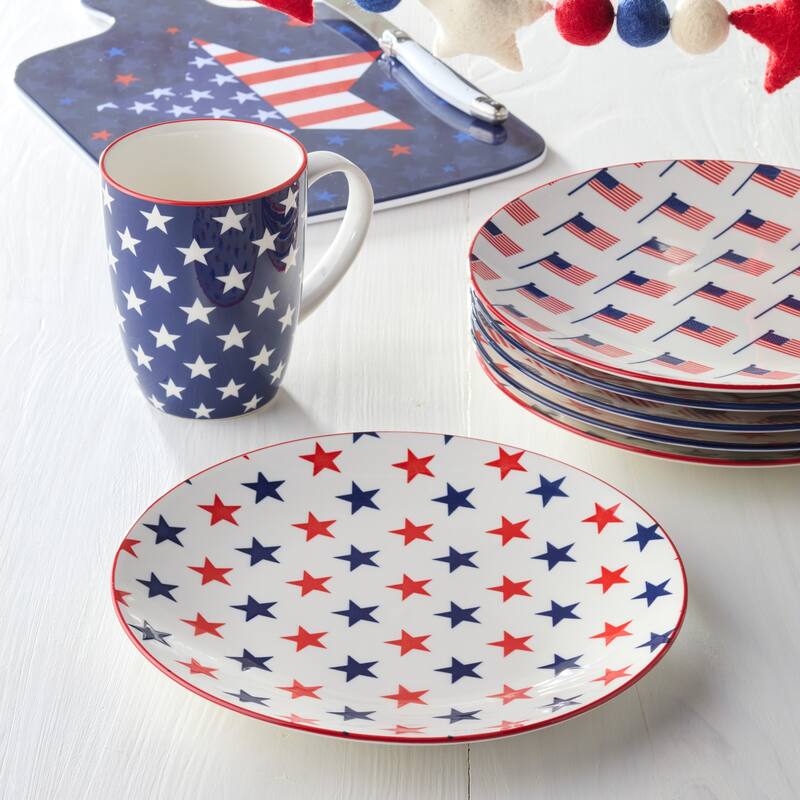 Certified International Patriotic Pad Print 8.75" Salad Plates, Set of 6 - 8.75"L x 8.75"W x 1.00"H