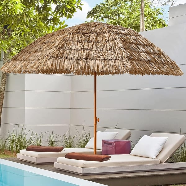slide 2 of 13, 8Ft,Thatch Patio Tiki Umbrella,Tropical Raffia ,Hawaiian Hula Beach Umbrella,Straw umbrella Brown
