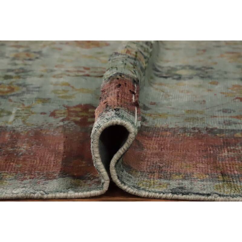 Hand Knotted Oriental Viscose Silk Carpet Transitional Floral Greys & Charcoal Oushak Area Rug - 8' 0'' X 4' 11''