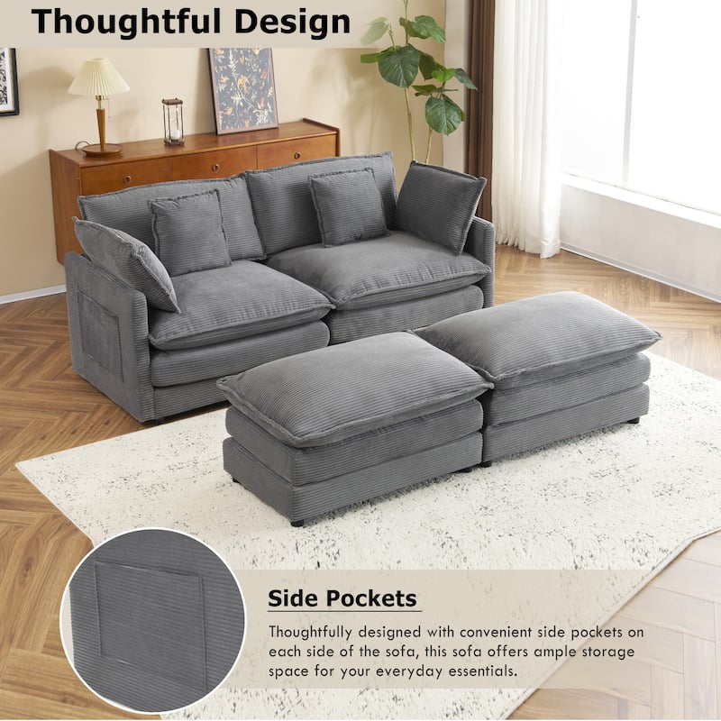 Roomfitters Modern Corduroy L-Shape Sectional Sofa with Side Storage Pockets for Living Room Comfort and Style