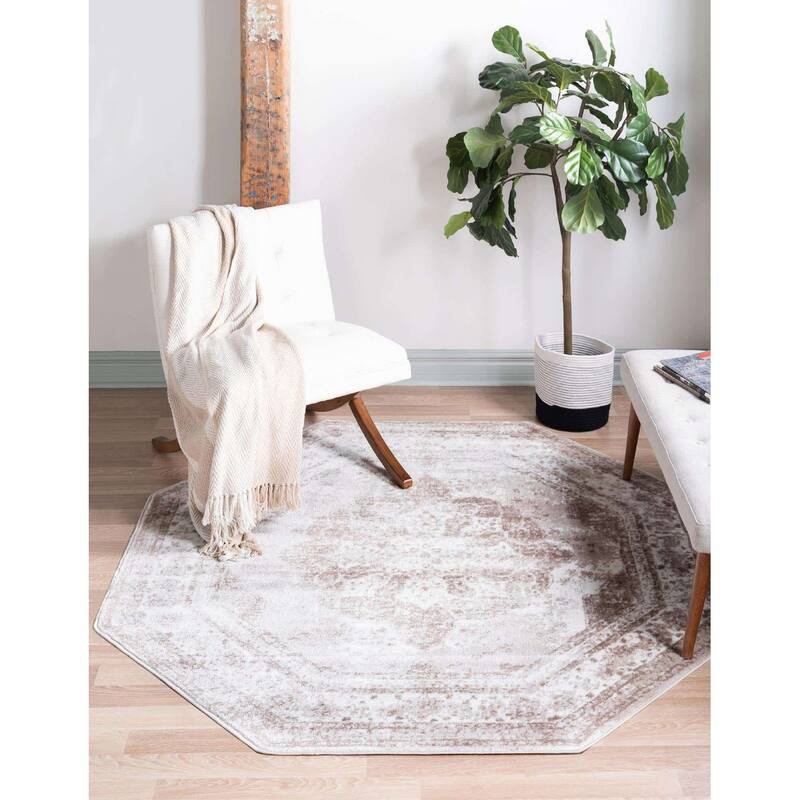 Transitional Fredo Collection Area Rug - 8'x8' Octagon - Light Brown