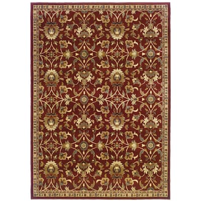 Arles Red Ivory Floral Casual Area Rug